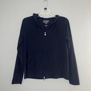Coolibar Seaside Hoodie Womens Small Navy Lightweight Pockets Full Zip UPF 50+